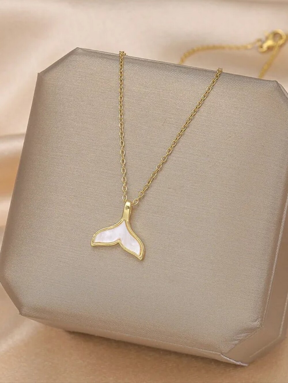 Gold Mermaid Tail Necklace with White Inlay